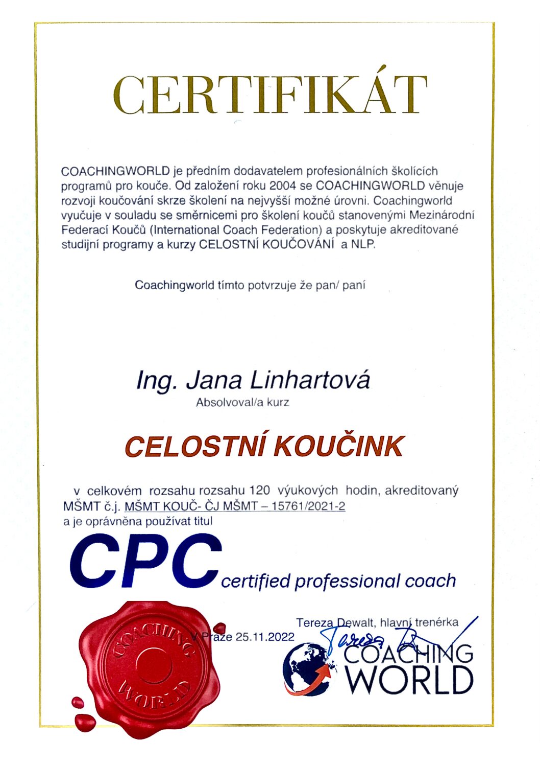 jana linhartová kouč
