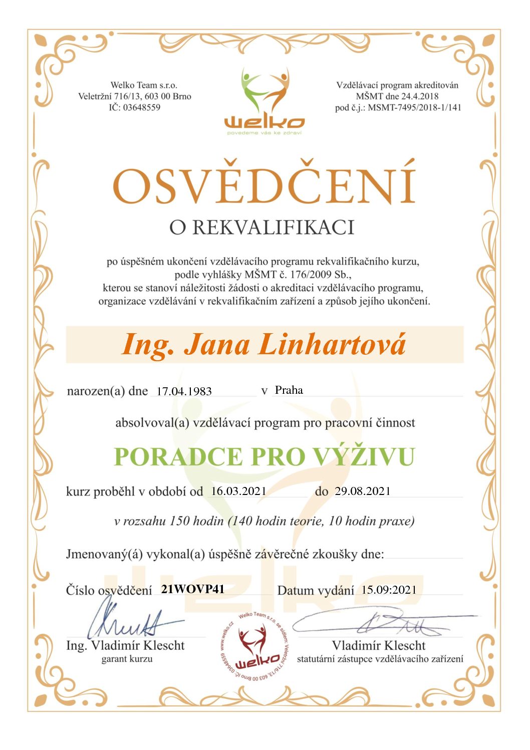osvědčení linhartová